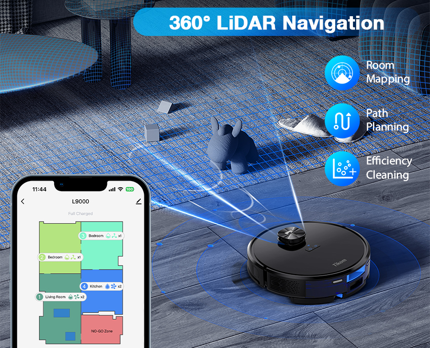 Tikom L9000 Robot Aspirador y Trapeador Combo, Navegación LiDAR, aspiradora  robótica de 4000 Pa, hasta 150 minutos, mapeo inteligente, 14 zonas